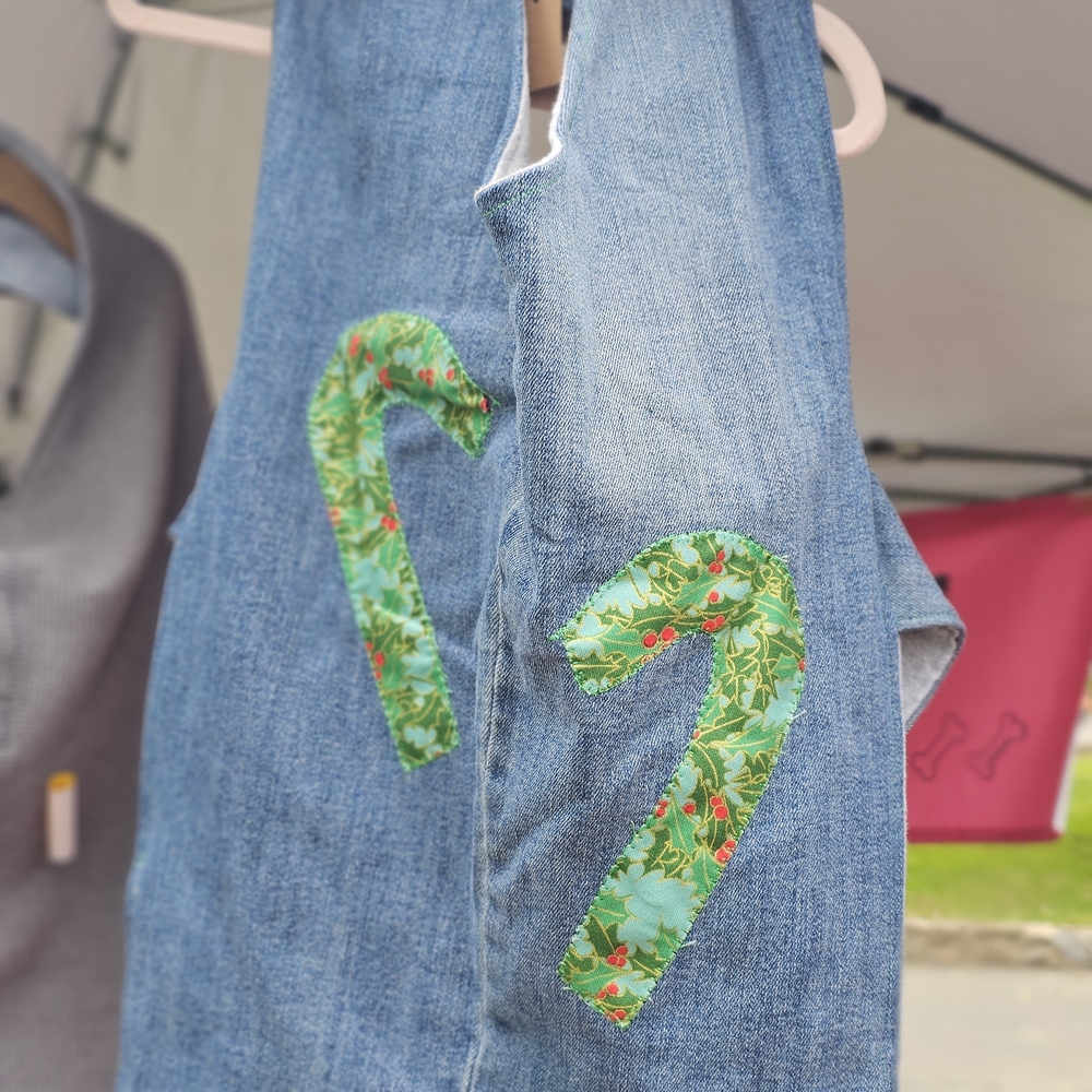 Denim Vest with Green Candy Cane Patches For Your Dog!